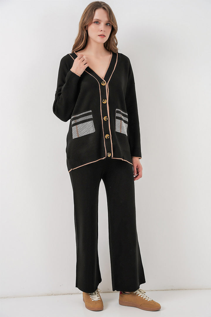 BGD Women Women's Pocketed Cardigan Knitwear Set 15964 - Black - Coburg