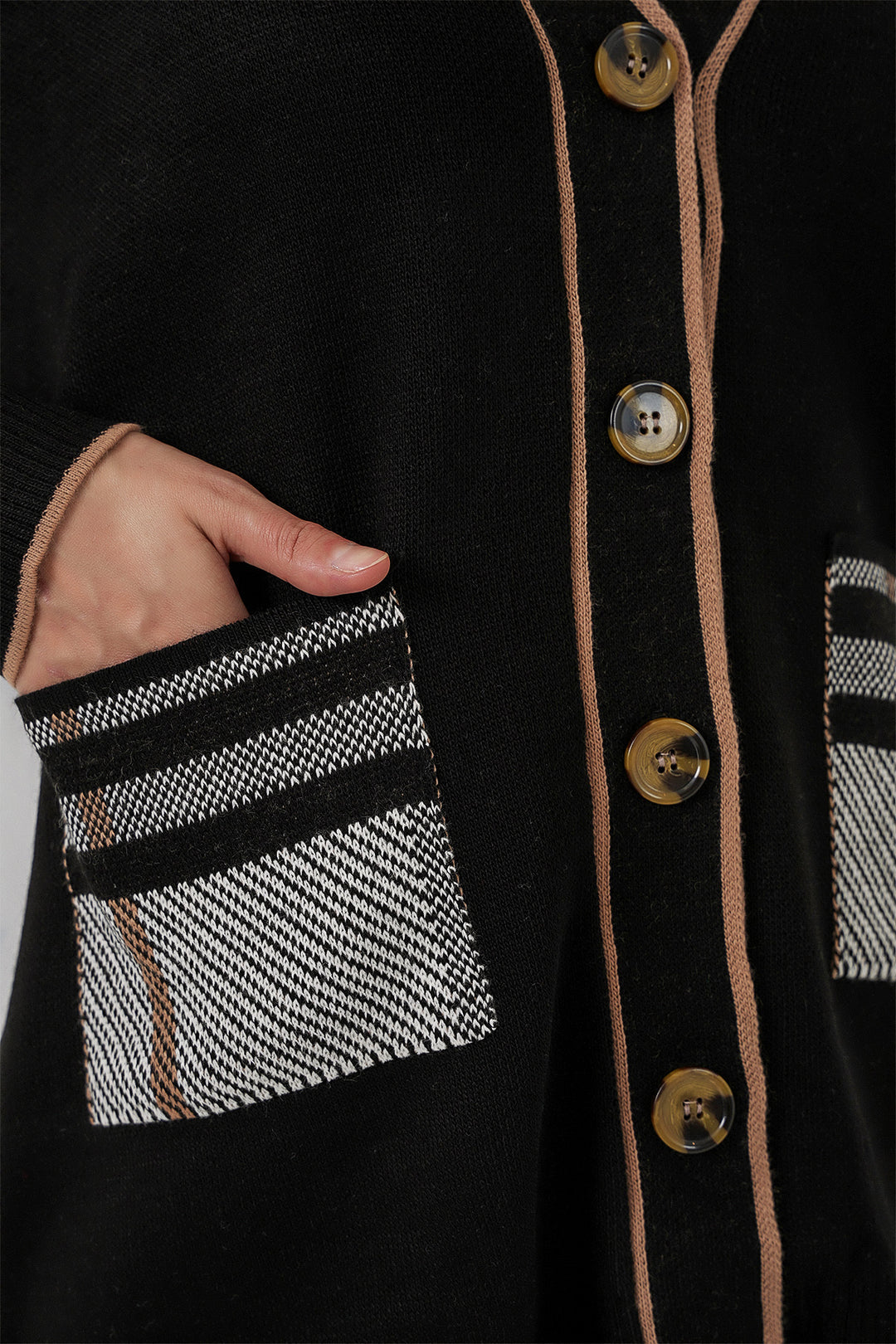 BGD Women Women's Pocketed Cardigan Knitwear Set 15964 - Black - Coburg