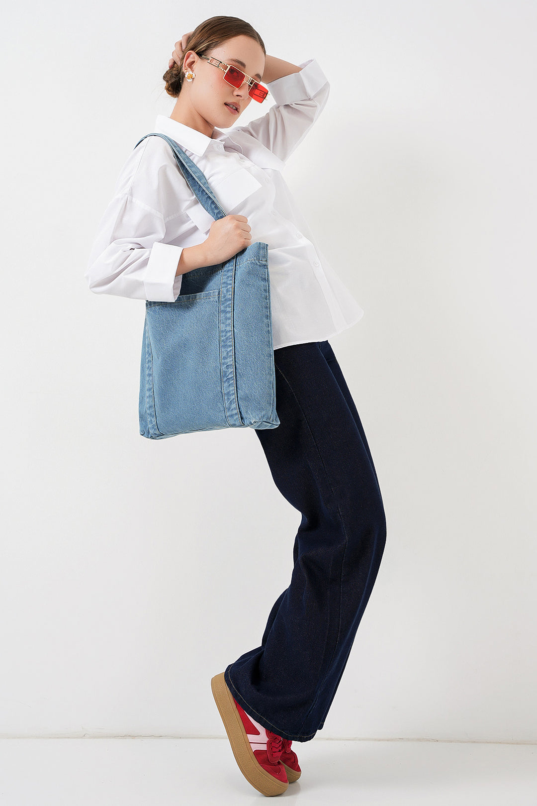 BGD Women Women's Pocketed Denim Shoulder Bag 010185 - Blue - Montreuil