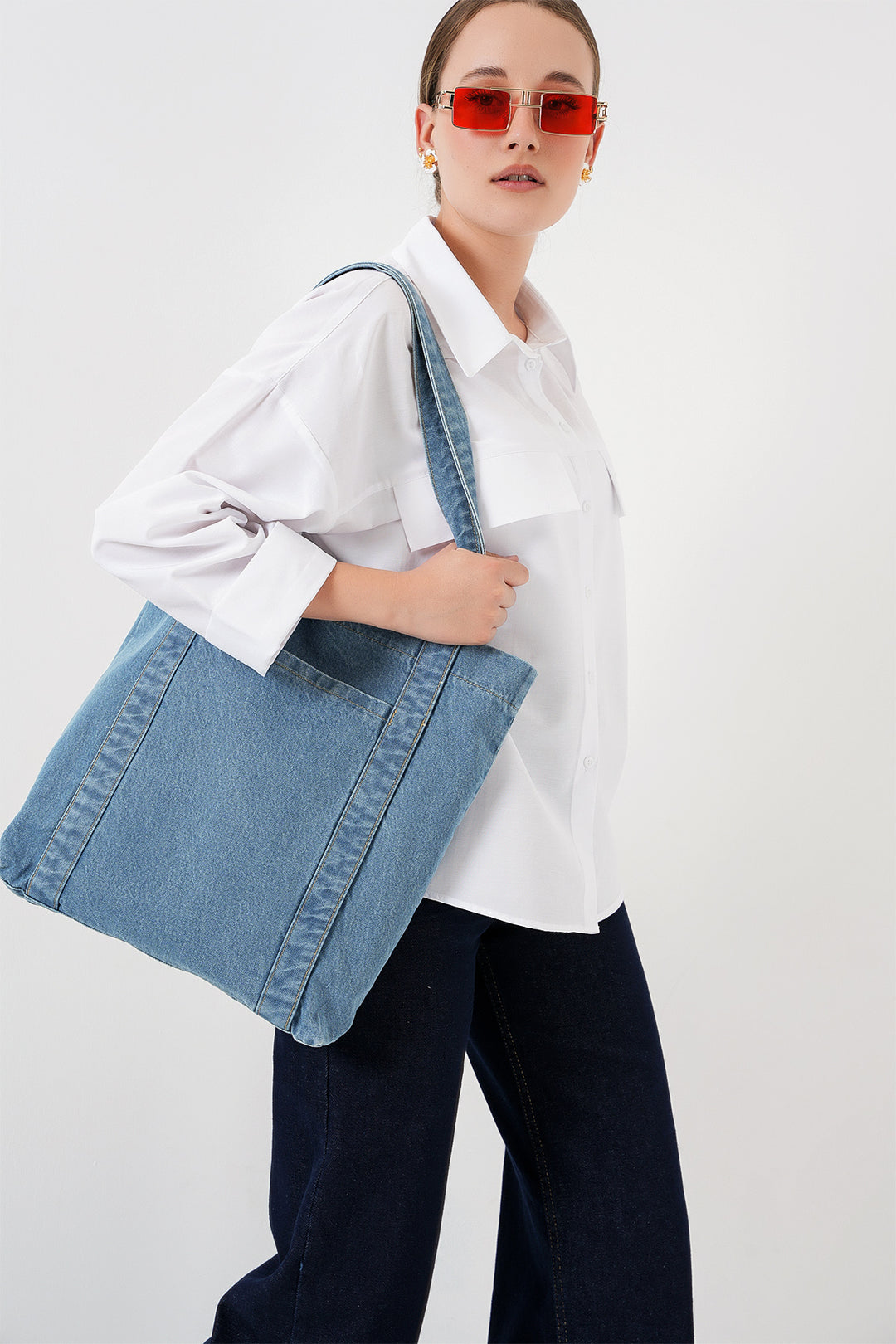 BGD Women Women's Pocketed Denim Shoulder Bag 010185 - Blue - Montreuil