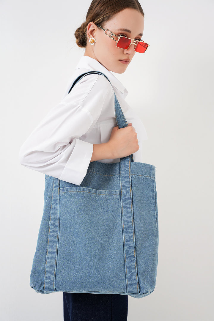 BGD Women Women's Pocketed Denim Shoulder Bag 010185 - Blue - Montreuil