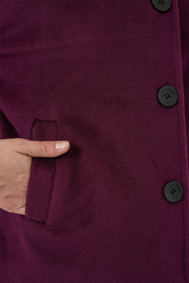 BGD Women Women's Pocketed Double-Breasted Long-Sleeve Short Pea Coat 0724 - Purple - Warrington