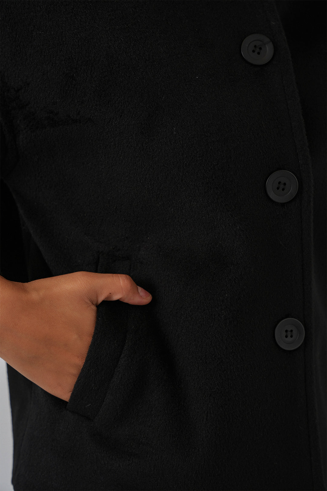 BGD Women Women's Pocketed Double Breasted Long Sleeve Short Pea Coat 0724 - Black - Elkhart