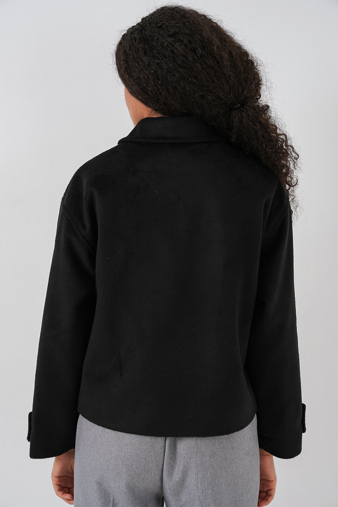 BGD Women Women's Pocketed Double-Breasted Long-Sleeve Short Pea Coat 0724 - Black - Laguna Niguel