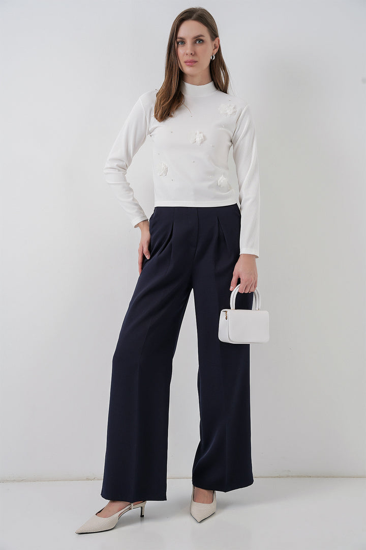 BGD Women Kadın Çiçekli Örme Bluz 978 - Beyaz - Oakville