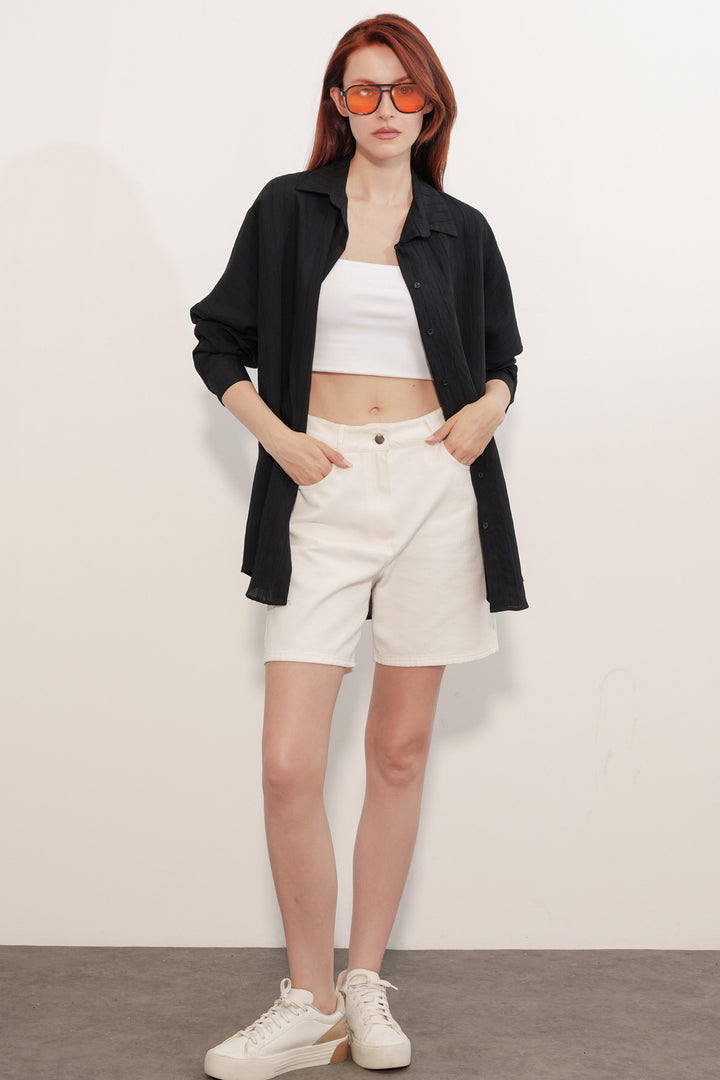 BGD Women Kadın Çizgi Detaylı Oversize Gömlek 20407 - Siyah - Villefranche-sur-Saône
