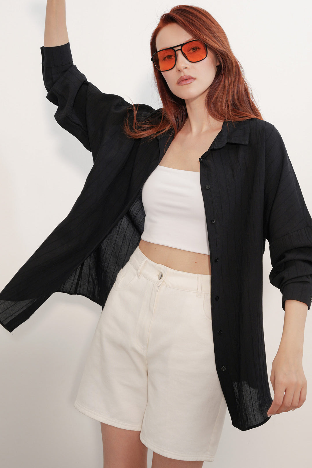 BGD Women Kadın Çizgi Detaylı Oversize Gömlek 20407 - Siyah - Villefranche-sur-Saône