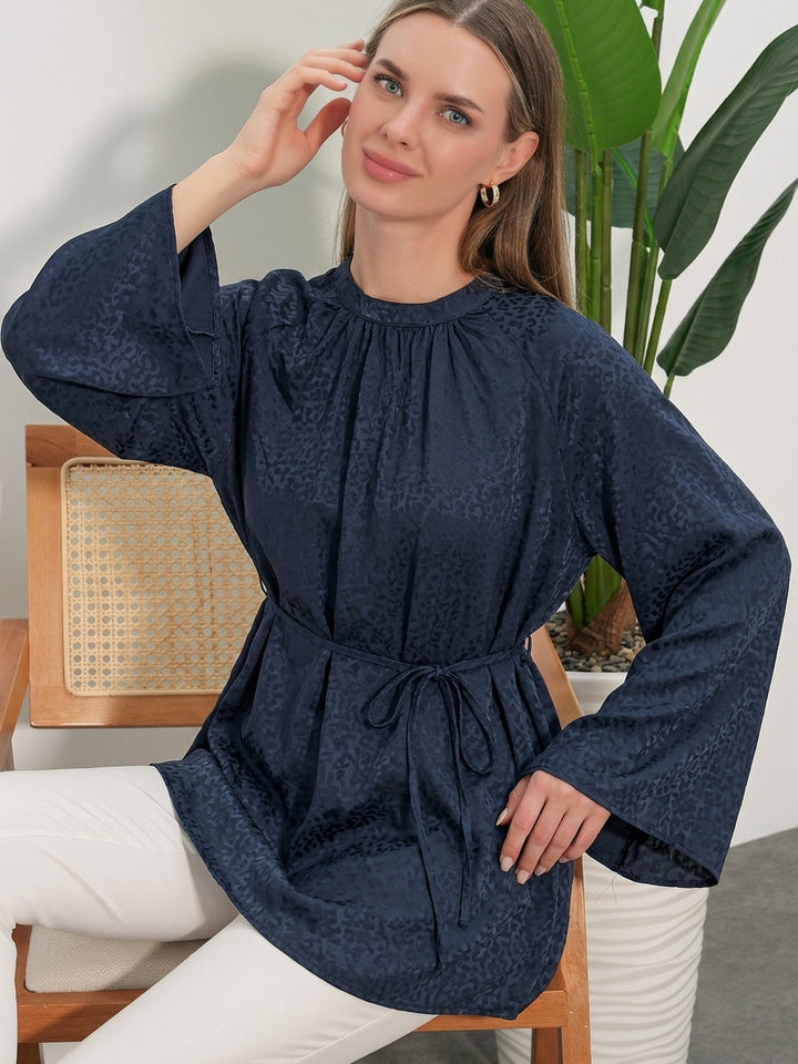 BGD Women Kadın Çizgili Bağcıklı Oversize Tunik 50009 - Lacivert - Reno