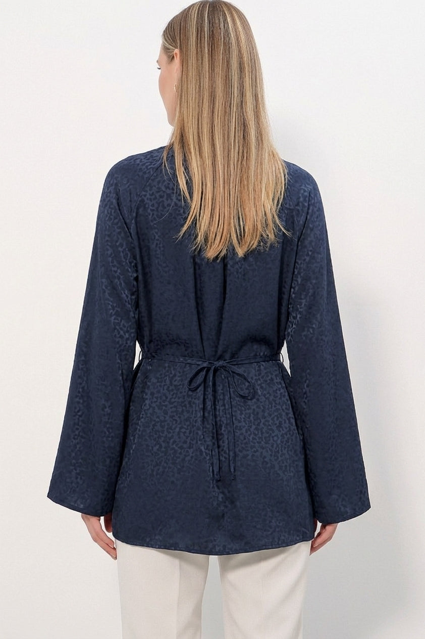 BGD Women Kadın Çizgili Bağcıklı Oversize Tunik 50009 - Lacivert - Reno