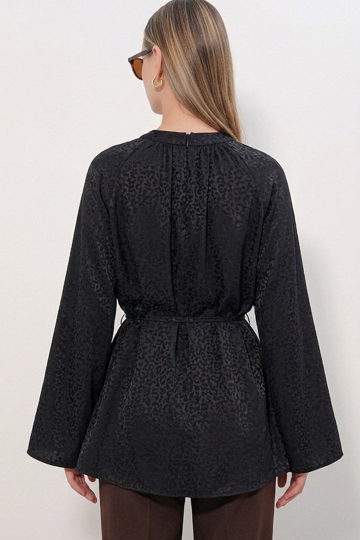 BGD Women Kadın Çizgili Bağcıklı Oversize Tunik 50009 - Siyah - South Gate