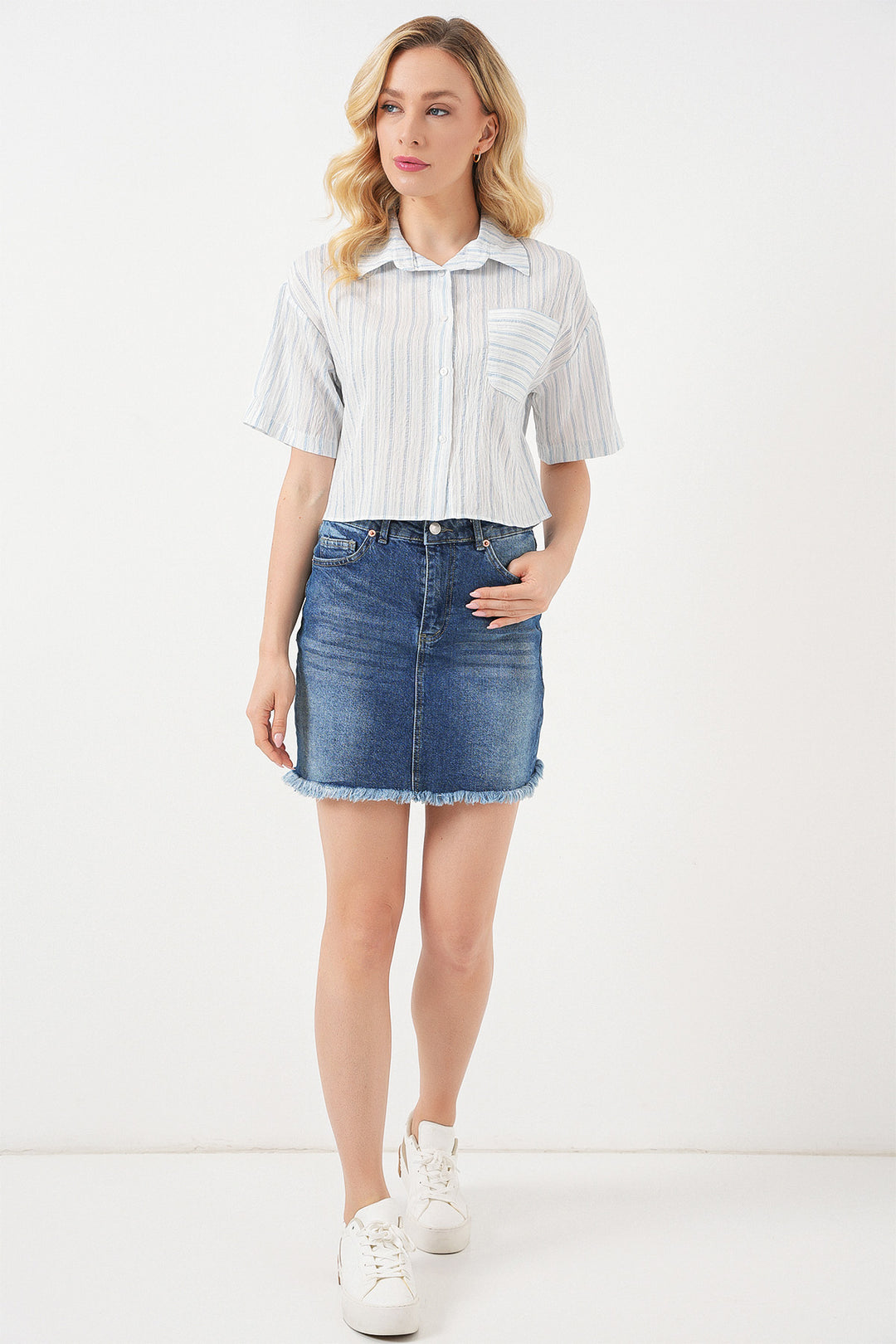 BGD Women Women's Striped Crop Top 20342 - Light Blue - Kansas City