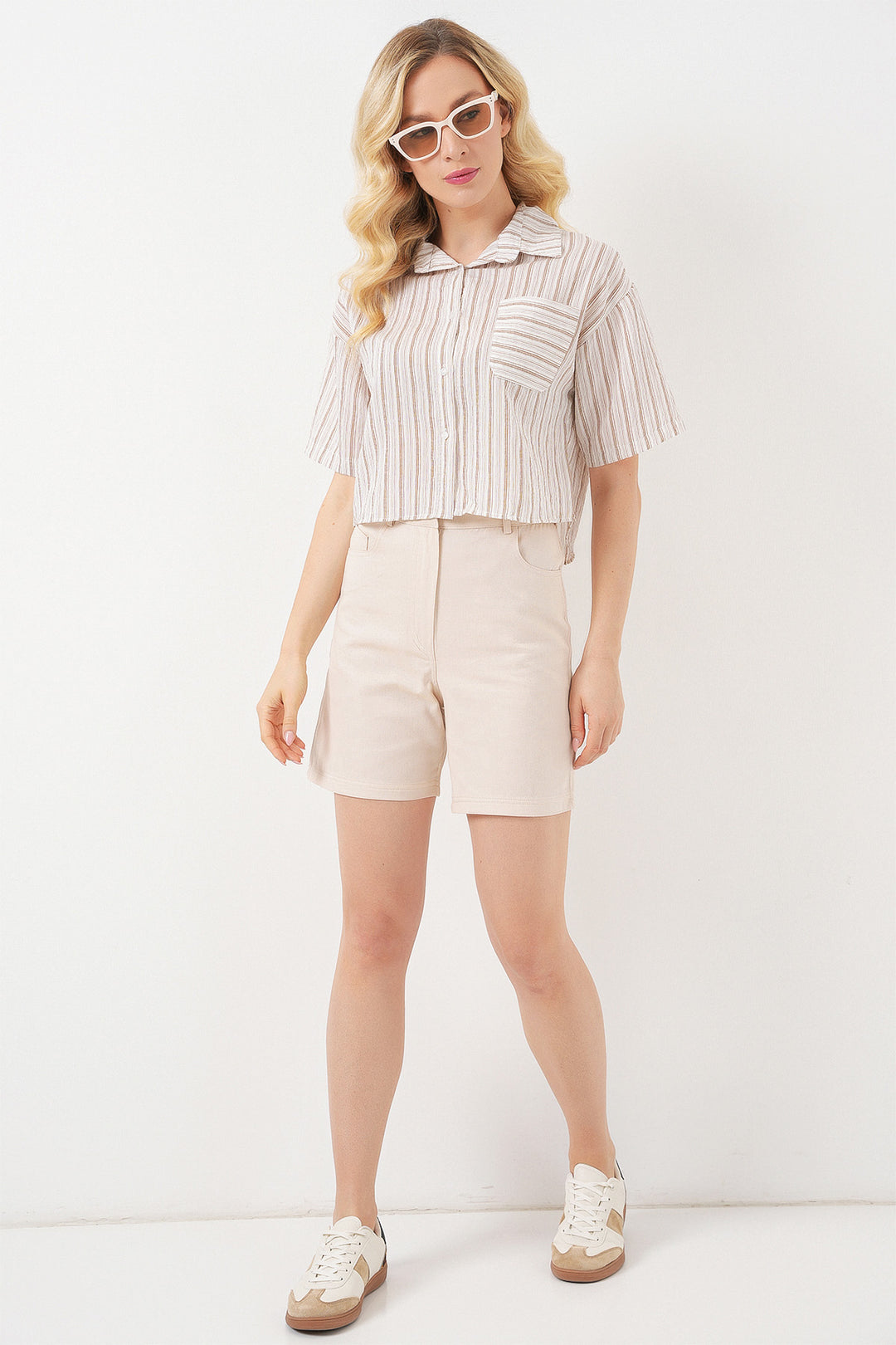 BGD Women Women's Striped Crop Top 20342 - Beige - Montreuil