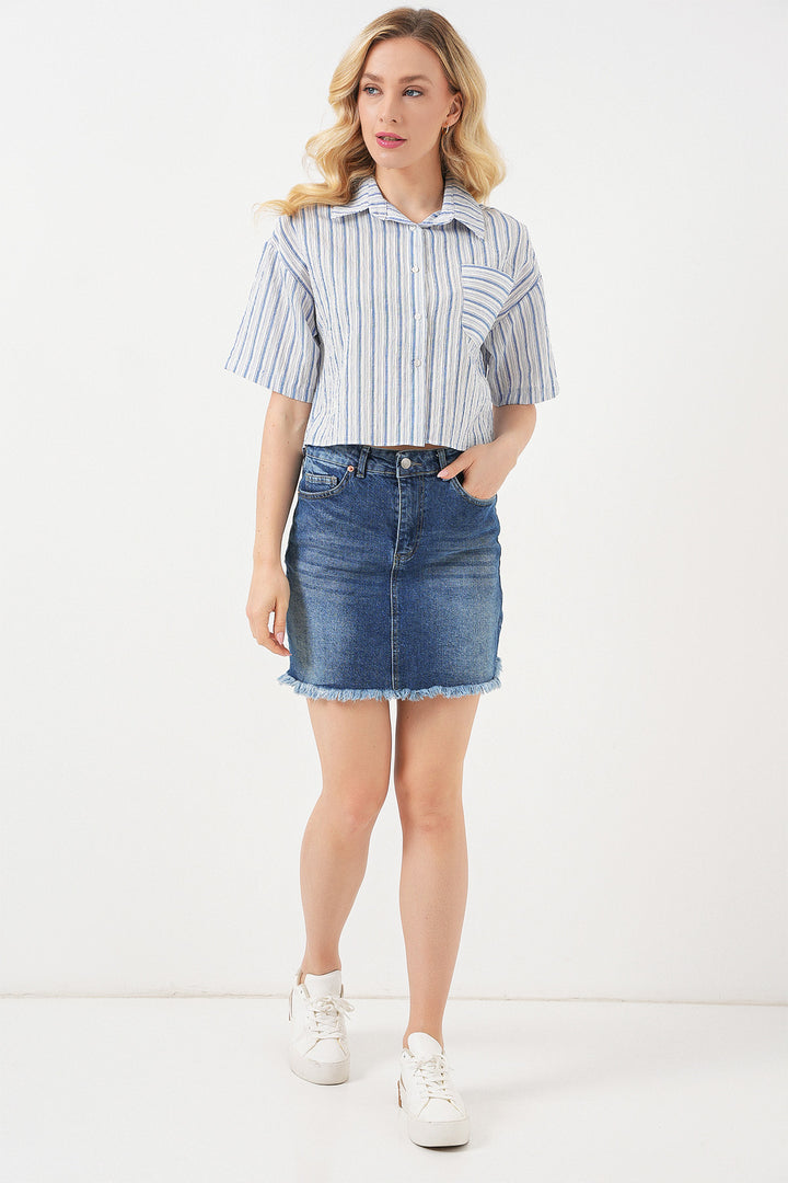 BGD Women Women's Striped Crop Top 20342 - Blue - Santee