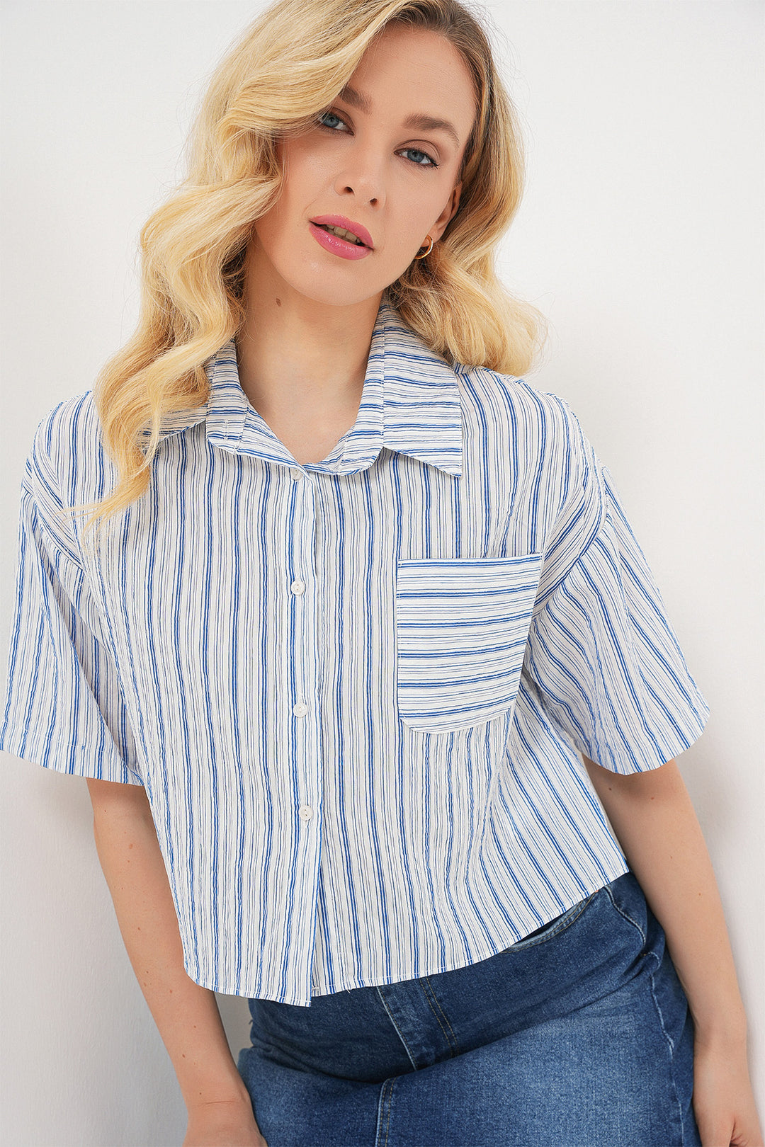 BGD Women Women's Striped Crop Top 20342 - Blue - Santee