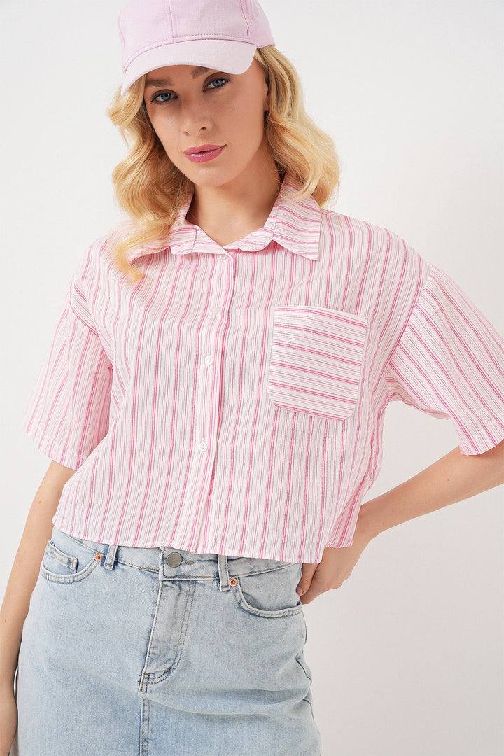 BGD Women Women's Striped Crop Top 20342 - Powder - Welwyn Garden City
