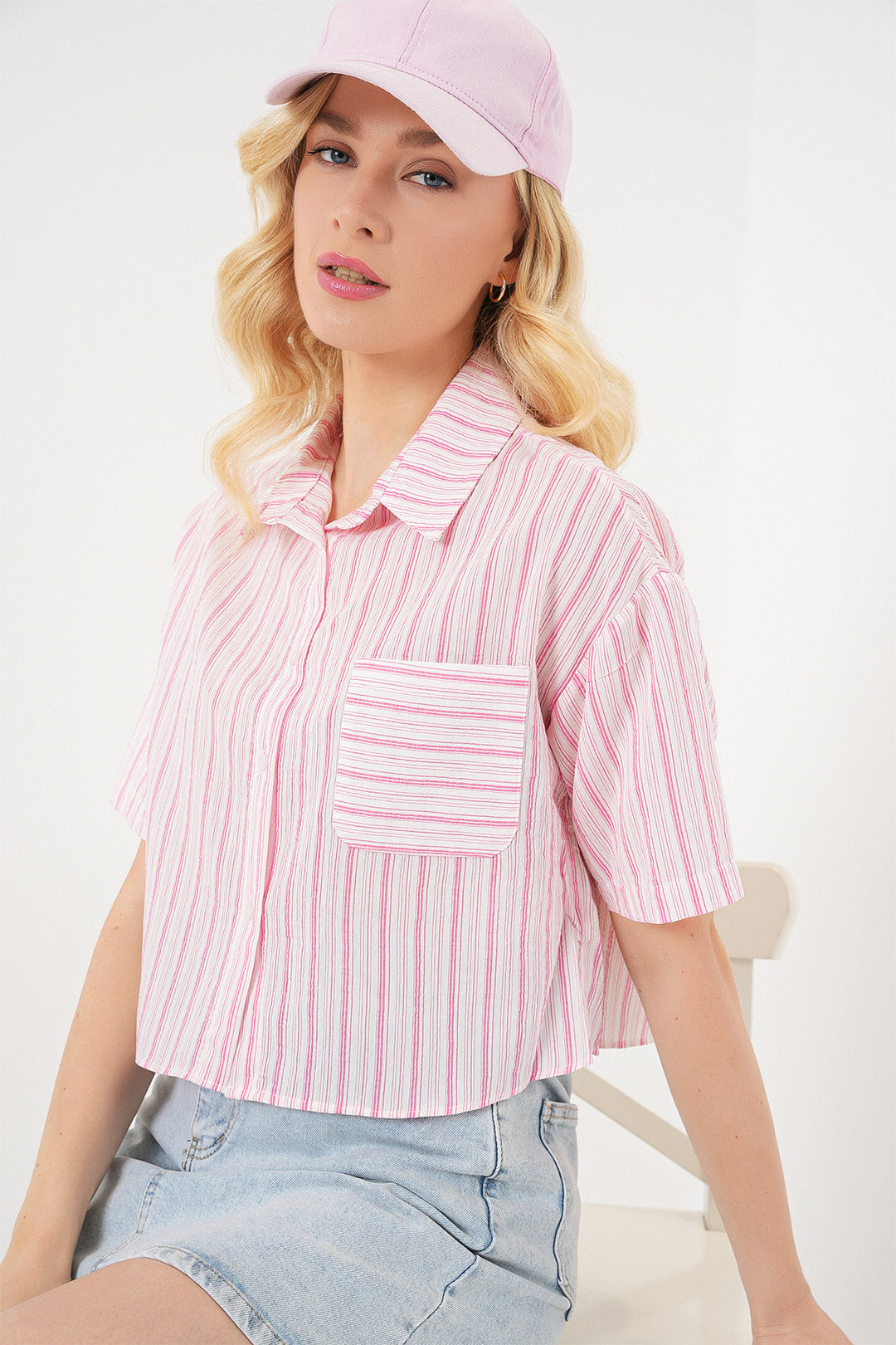 BGD Women Women's Striped Crop Top 20342 - Powder - Welwyn Garden City