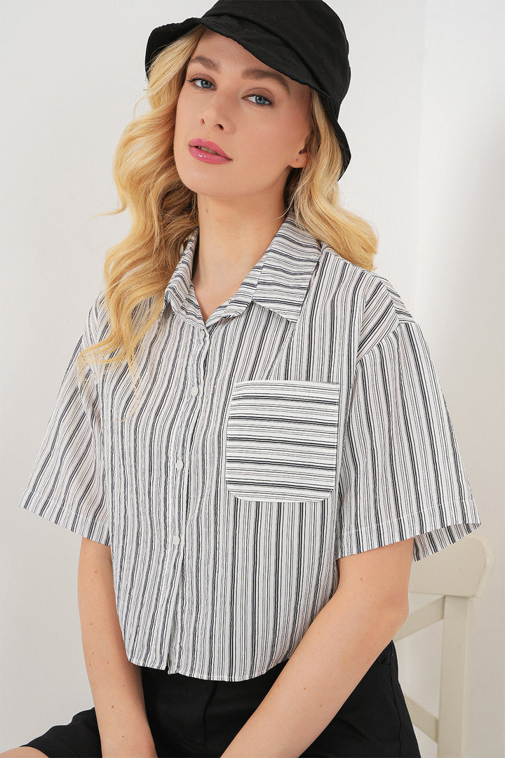 BGD Women Women's Striped Crop Top 20342 - Black - Maladzyechna