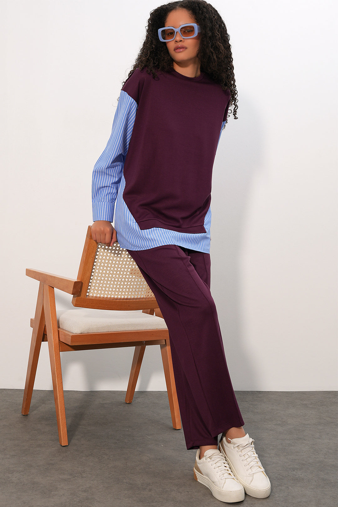 BGD Women Kadın Çizgili Dokuma İkili Takım 6750 - Bordo - Lancaster