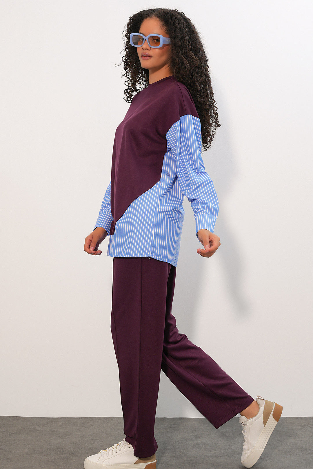 BGD Women Kadın Çizgili Dokuma İkili Takım 6750 - Bordo - Lancaster
