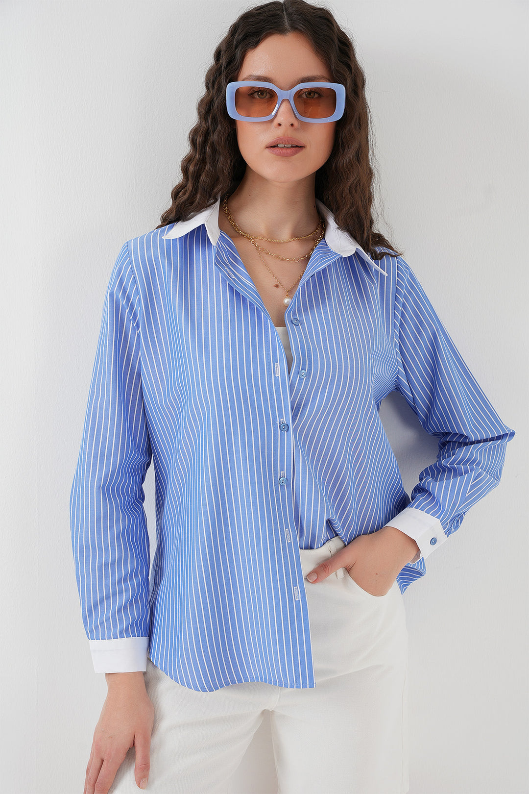BGD Women Women's Striped Shirt 20288 - Blue - Velletri