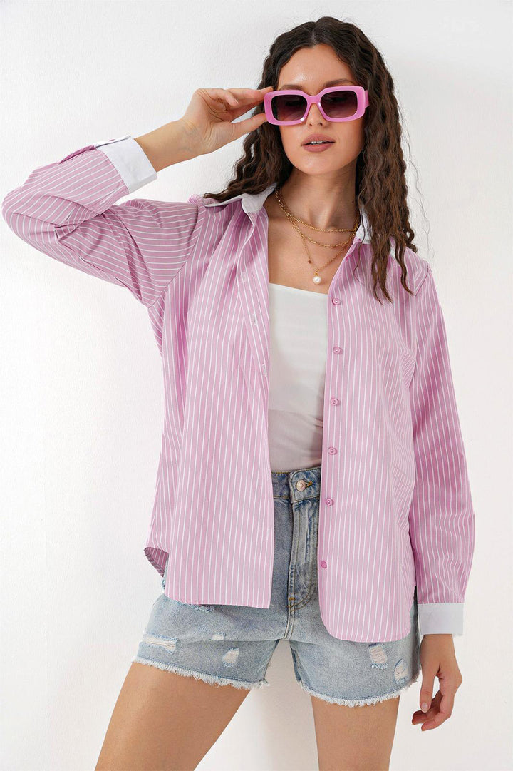 BGD Women Women's Striped Shirt 20288 - Pink - Neath