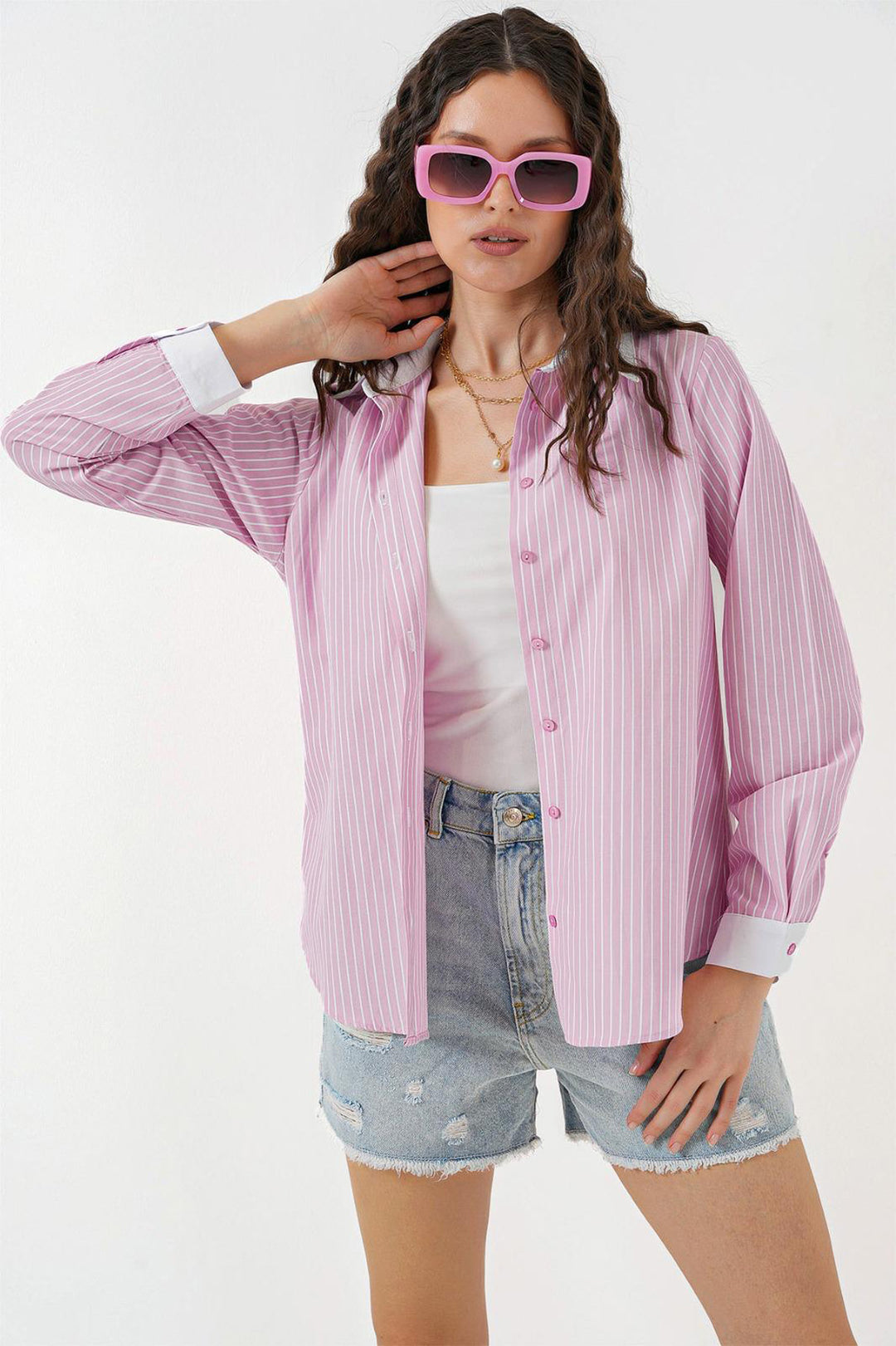 BGD Women Women's Striped Shirt 20288 - Pink - Neath