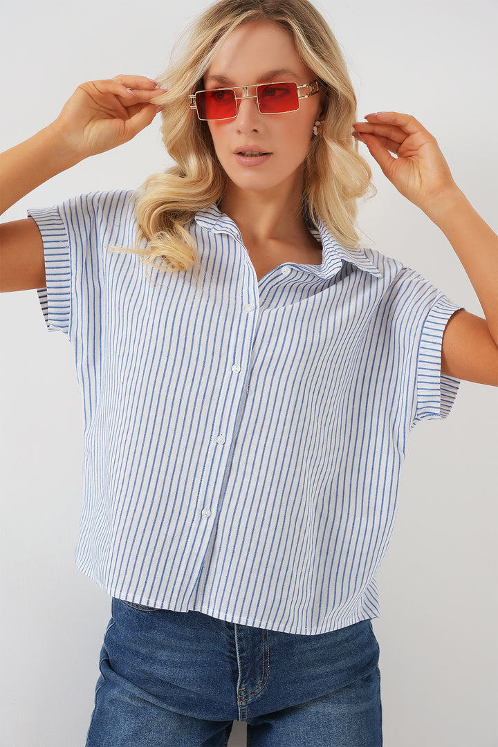 BGD Women Women's Striped Short Sleeve Shirt 20324 - Blue - Lousada