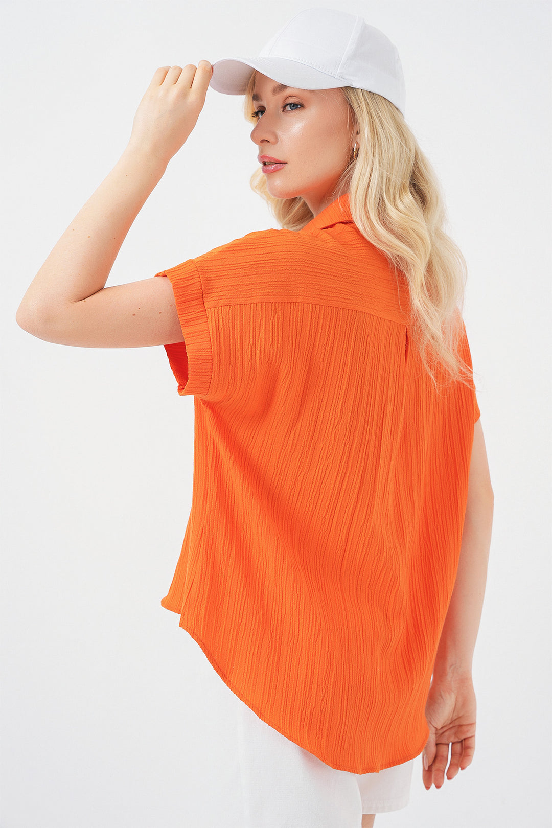 BGD Women Women's Striped Short Sleeve Shirt 20324 - Orange - Atenco