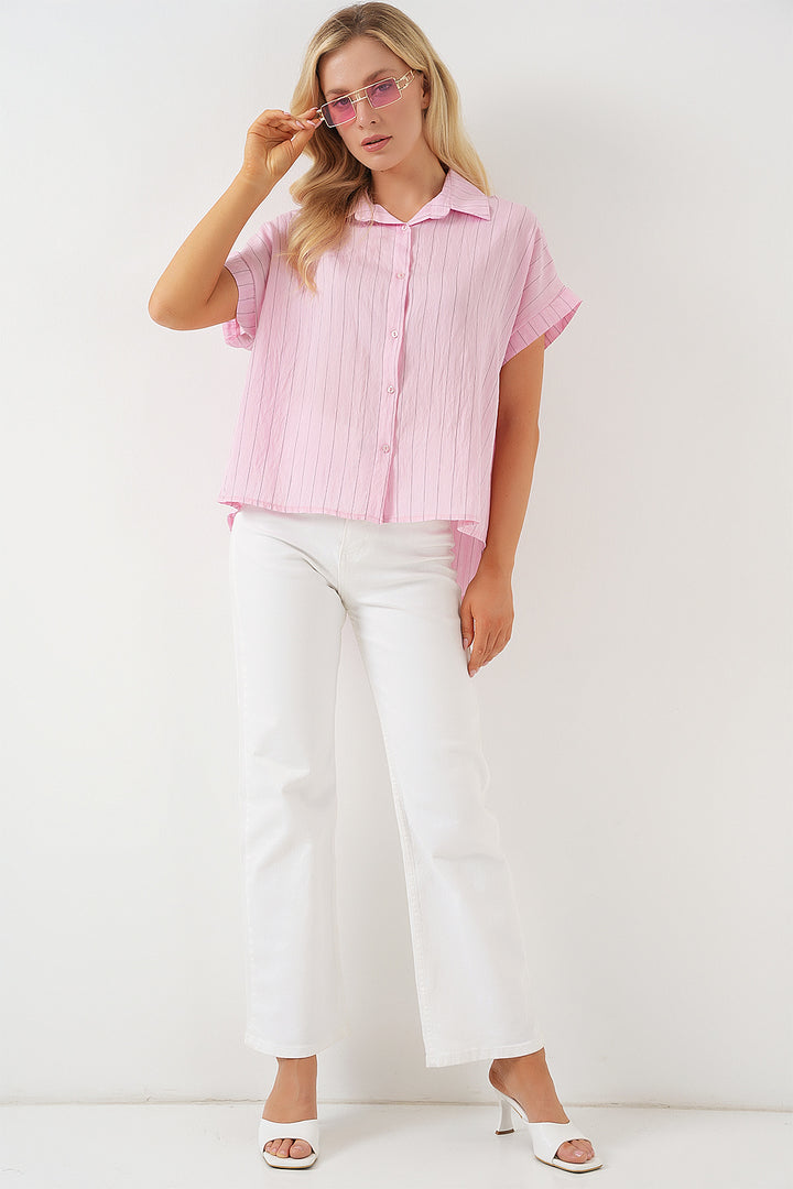 BGD Women Women's Striped Short Sleeve Shirt 20327 - Pink - Mulhouse