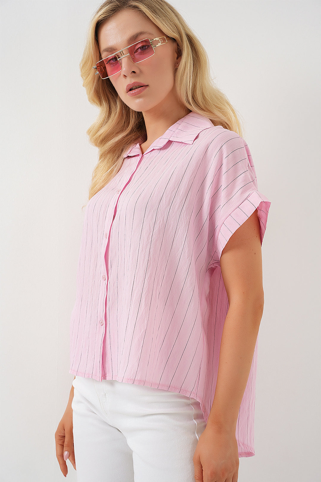 BGD Women Women's Striped Short Sleeve Shirt 20327 - Pink - Mulhouse