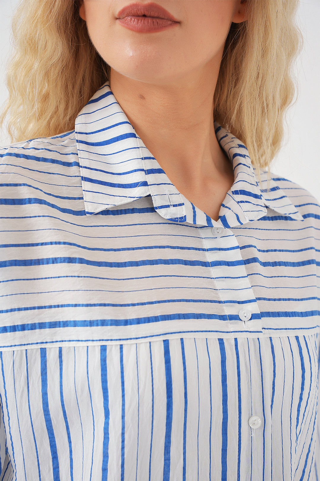 BGD Women Women's Striped Short Sleeve Shirt 20344 - Blue - Plainfield