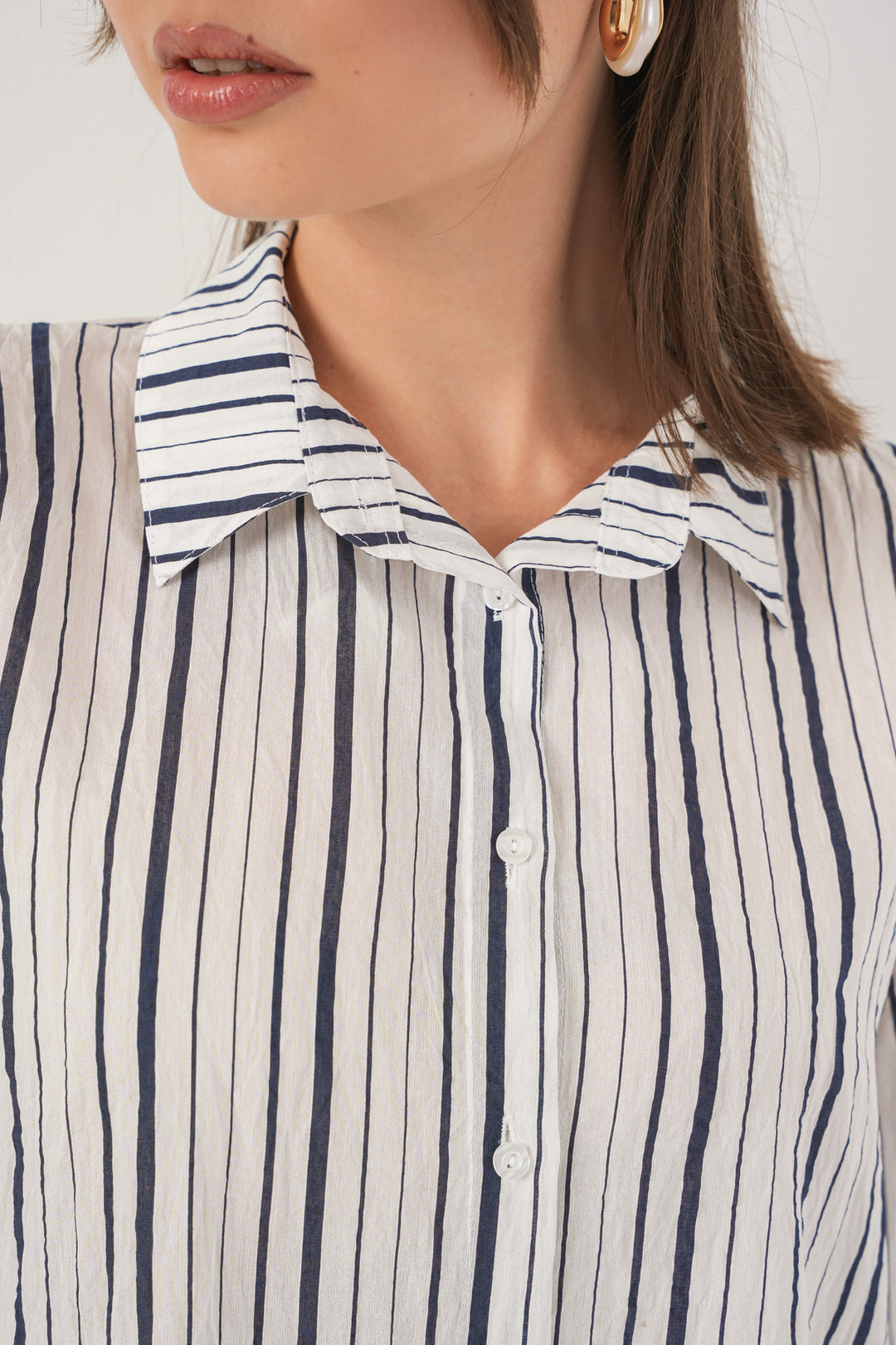 BGD Women Women's Striped Short Sleeve Shirt 20345 - Navy Blue - Passaic