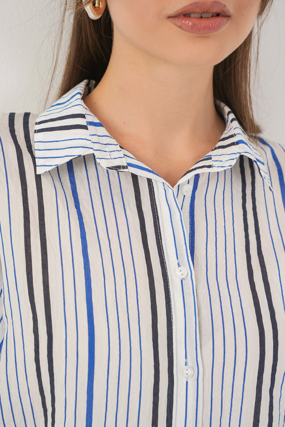 BGD Women Women's Striped Short Sleeve Shirt 20345 - Navy Blue - Bad Vilbel