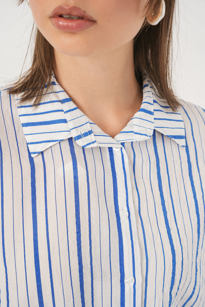 BGD Women Woman Striped Short Sleeve Shirt 20345 - Blue - Chilliwack