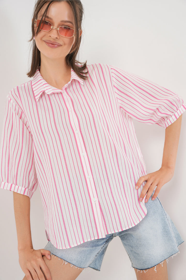 BGD Women Women's Striped Short Sleeve Shirt 20345 - Powder - Châtenay-Malabry