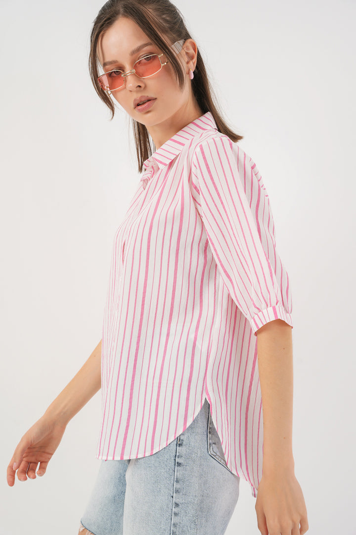 BGD Women Women's Striped Short Sleeve Shirt 20345 - Powder - Châtenay-Malabry