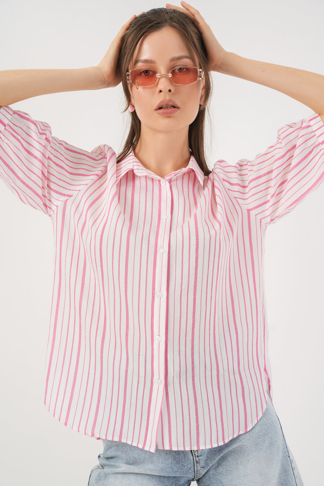 BGD Women Women's Striped Short Sleeve Shirt 20345 - Powder - Châtenay-Malabry