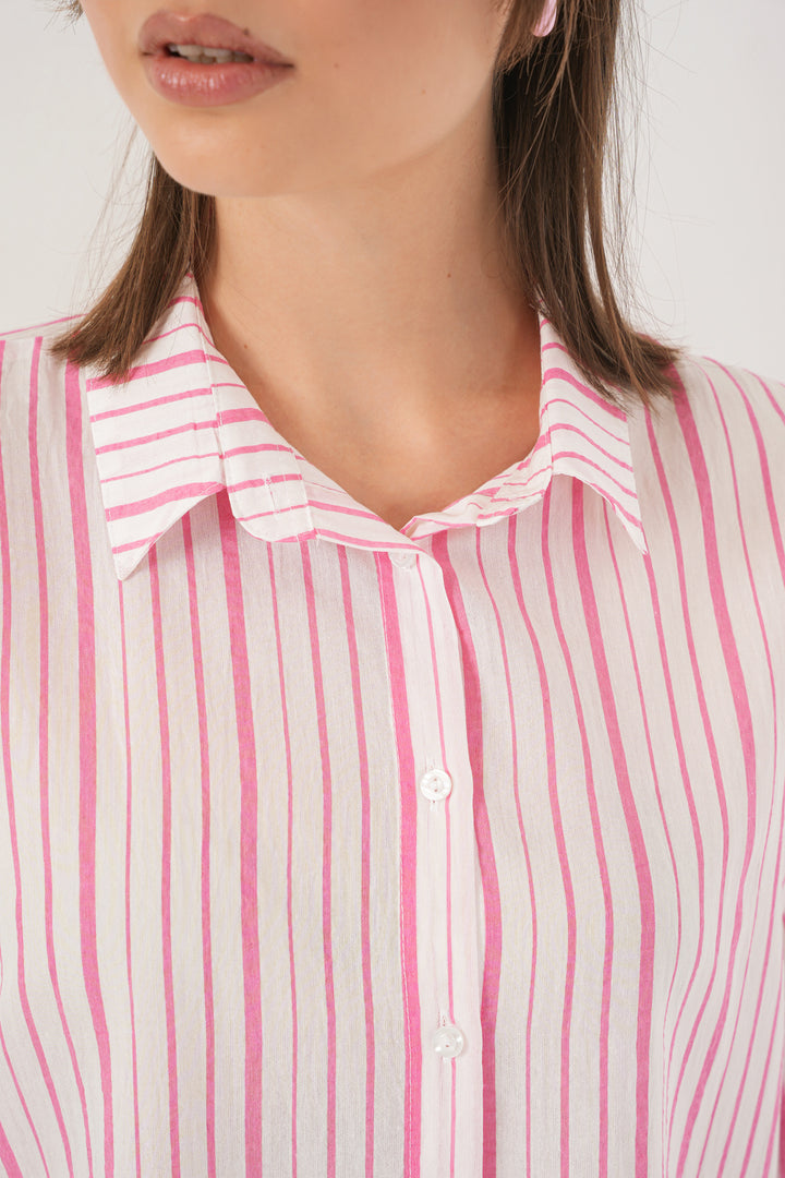 BGD Women Women's Striped Short Sleeve Shirt 20345 - Powder - Châtenay-Malabry