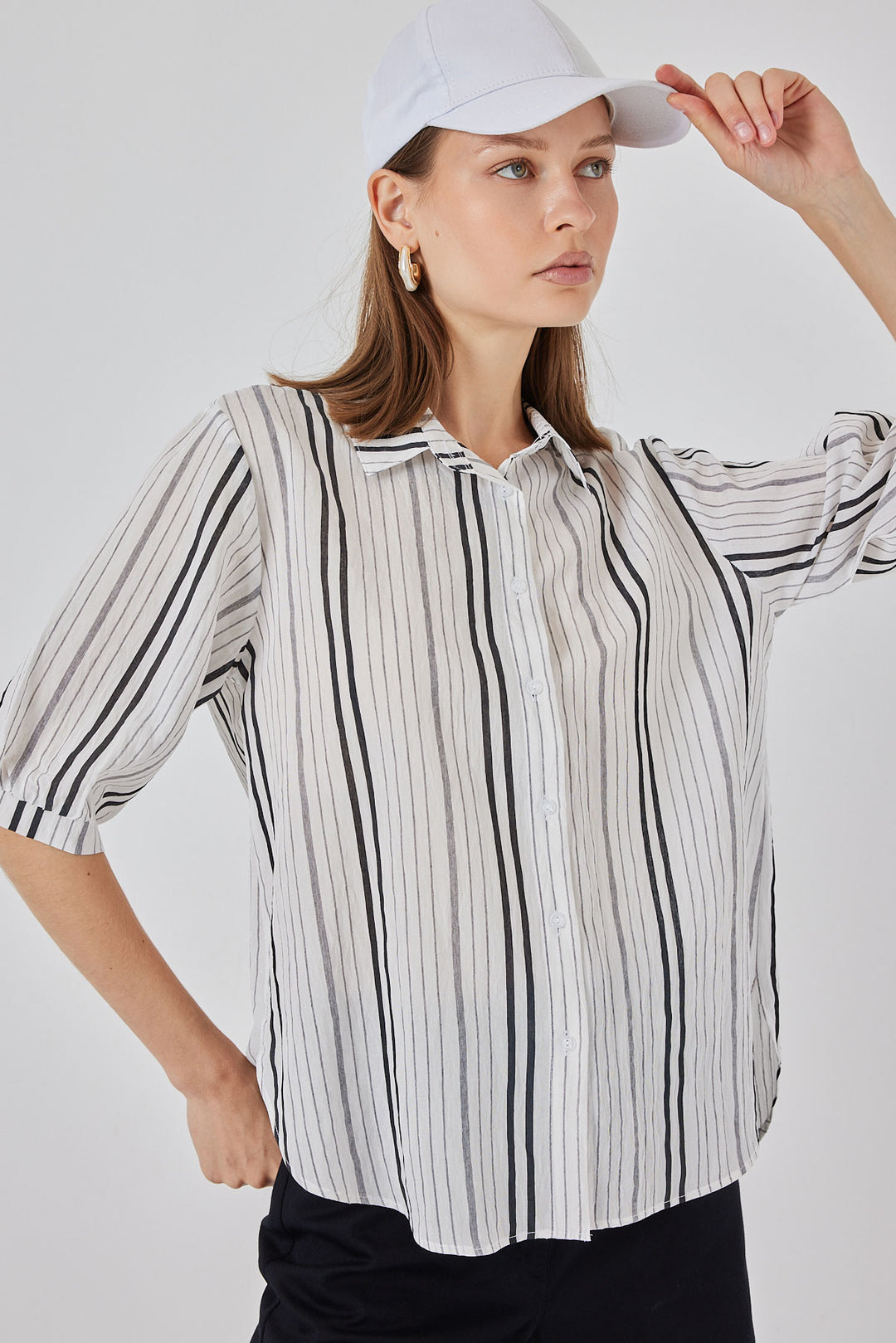 BGD Women Women's Striped Short Sleeve Shirt 20345 - Stone - Le Cannet