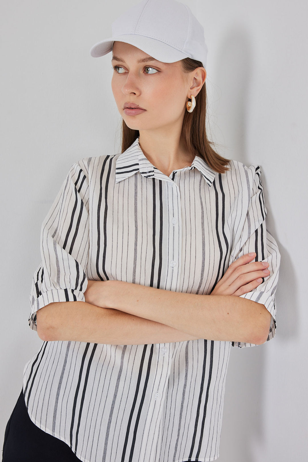 BGD Women Women's Striped Short Sleeve Shirt 20345 - Stone - Le Cannet