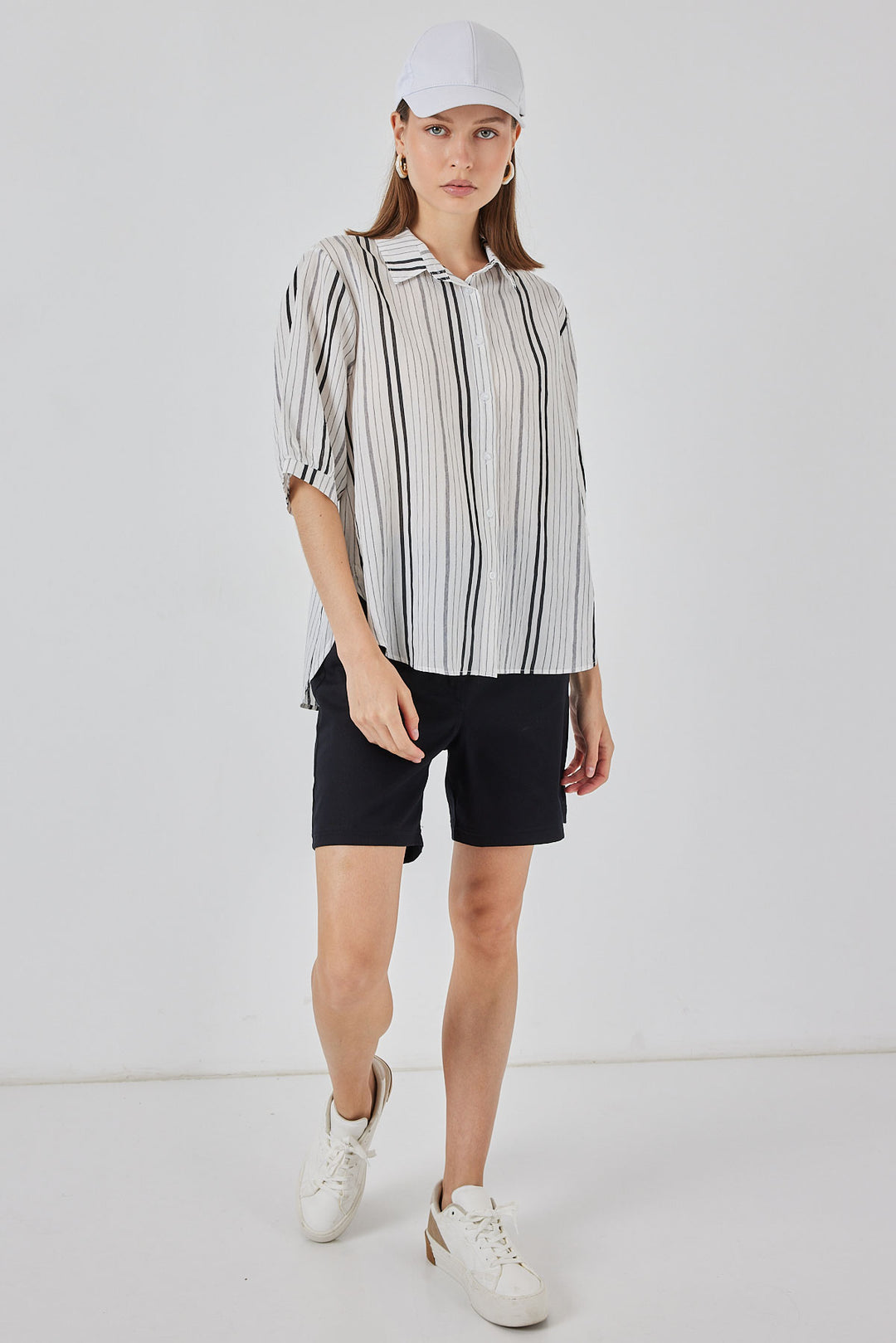 BGD Women Women's Striped Short Sleeve Shirt 20345 - Stone - Le Cannet