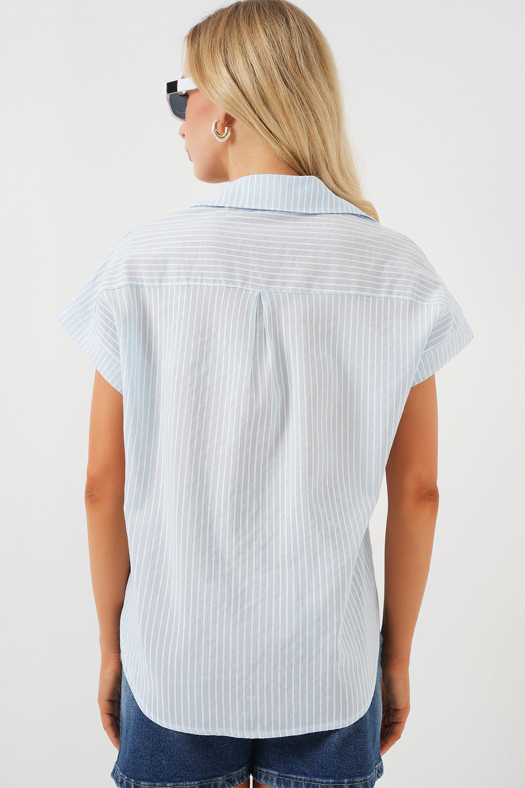 BGD Women Women's Striped Short Sleeve Shirt 20354 - Light Blue - Vitrolles