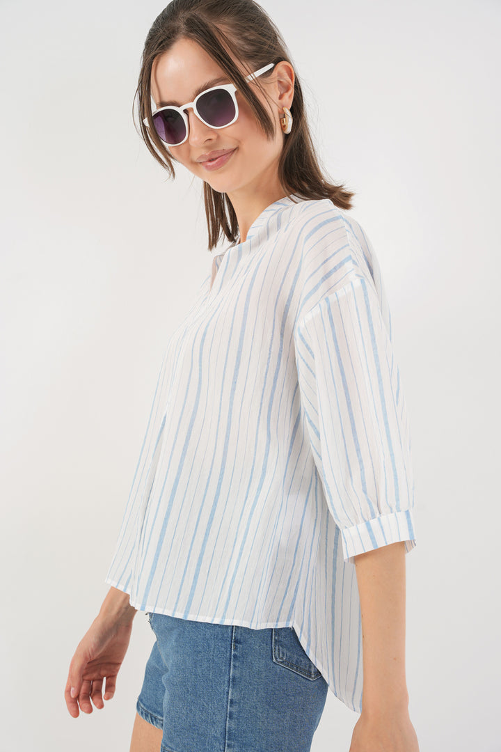 BGD Women Woman Striped Oversize Blouse 967 - Light Blue - Coventry