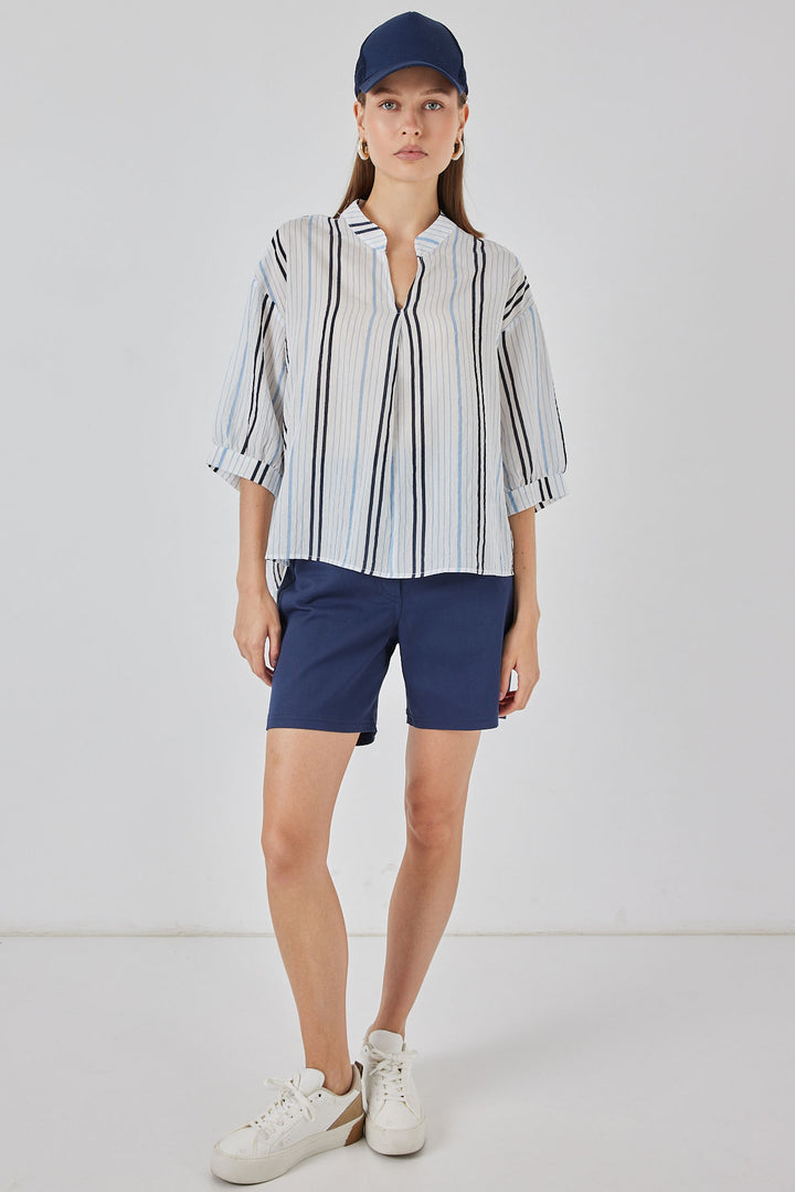 BGD Women Woman Striped Oversized Blouse 967 - Light Blue - Apeldoorn