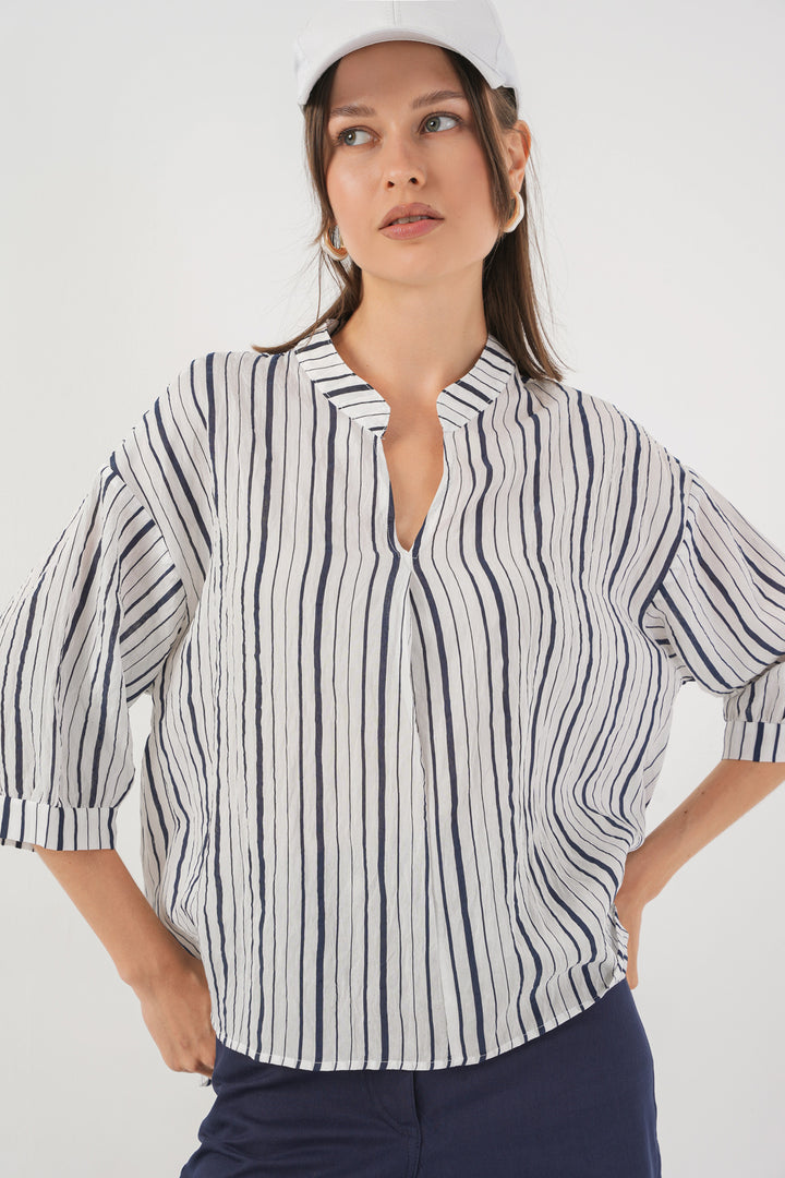 BGD Women Woman Striped Oversize Blouse 967 - Dark Blue - Colmenar Viejo