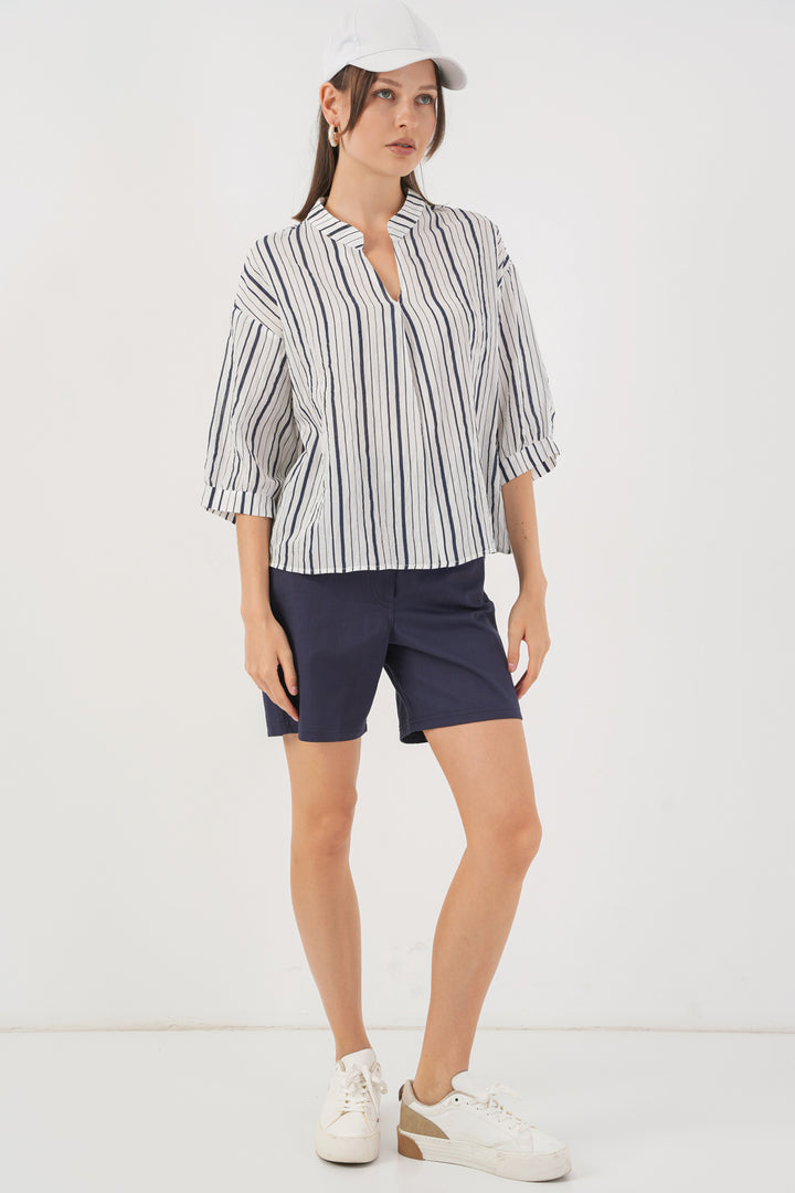 BGD Women Woman Striped Oversize Blouse 967 - Dark Blue - Colmenar Viejo