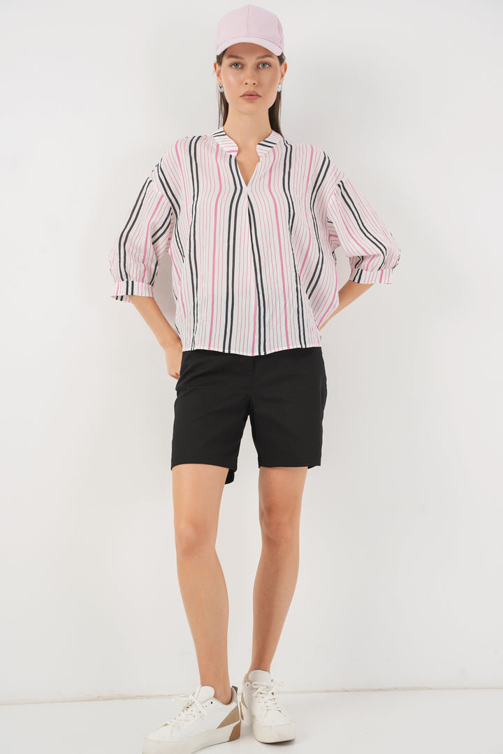 BGD Women Woman Striped Oversized Blouse 967 - Pink - Chicoutimi