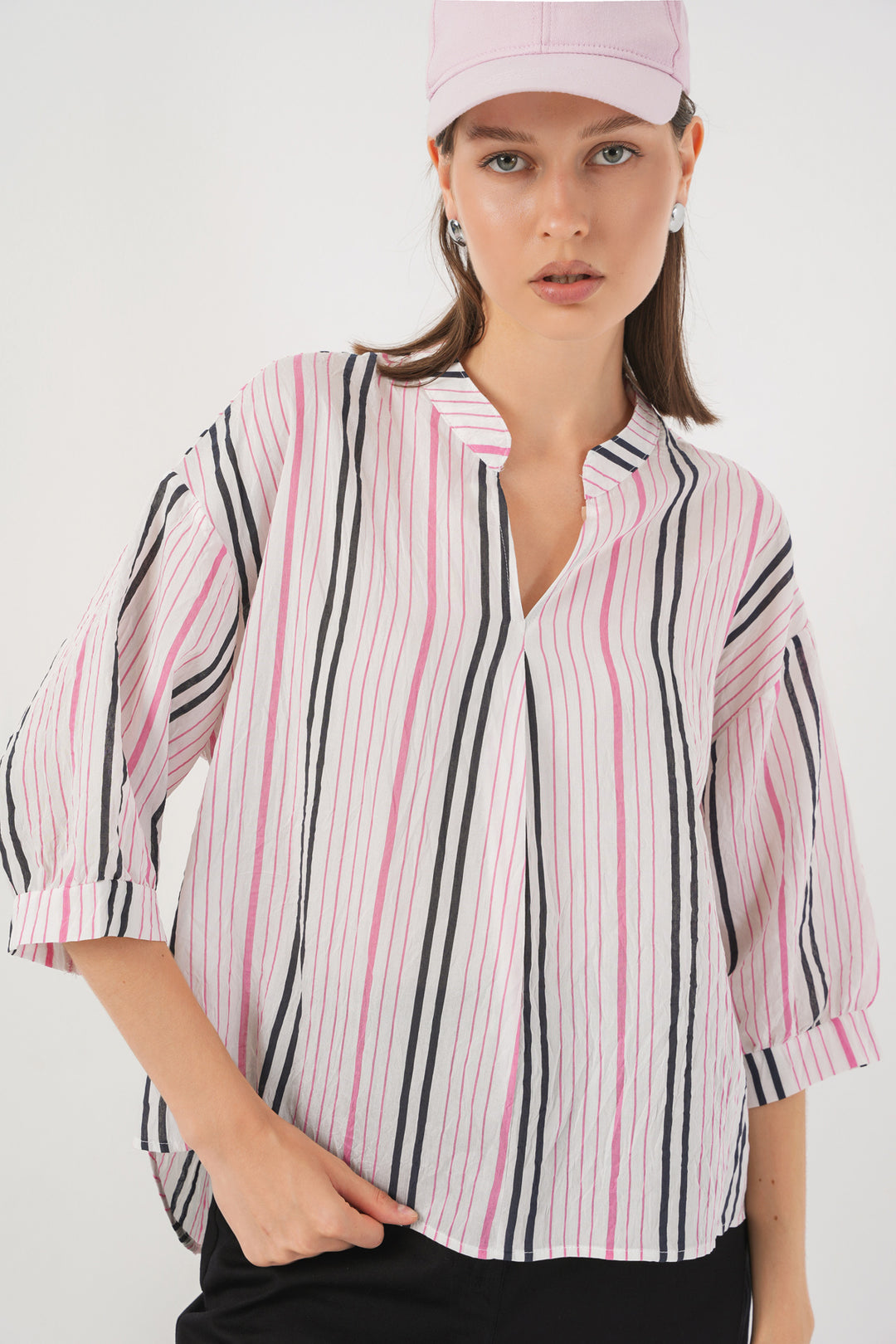 BGD Women Woman Striped Oversized Blouse 967 - Pink - Chicoutimi