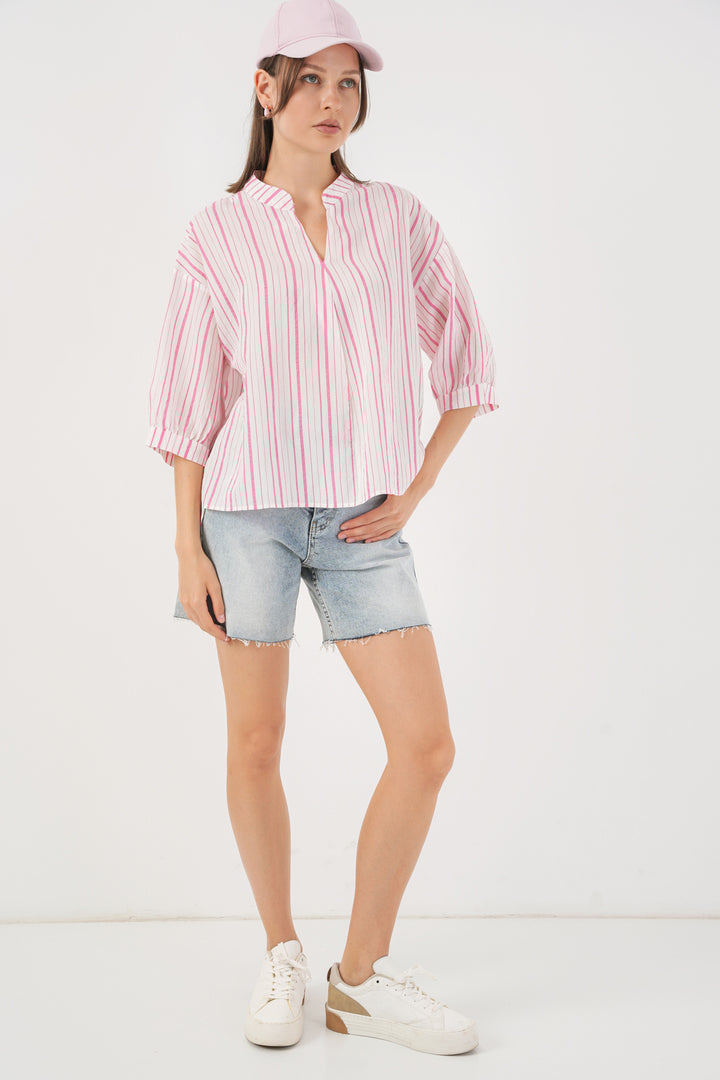 BGD Women Woman Striped Oversized Blouse 967 - Powder - Fontenay-sous-Bois