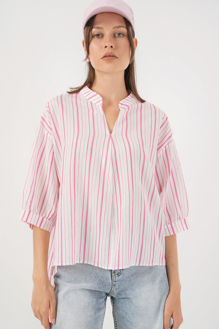 BGD Women Woman Striped Oversized Blouse 967 - Powder - Fontenay-sous-Bois